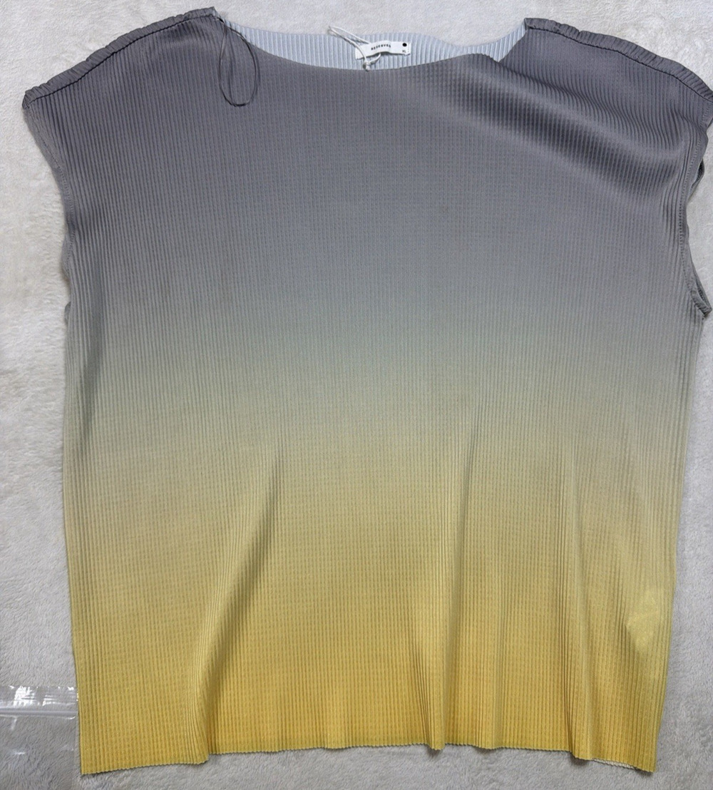 Reserved Grey Yellow Ombre Plisse Pleated Top Sleeveless Accordion Blouse Sz XL